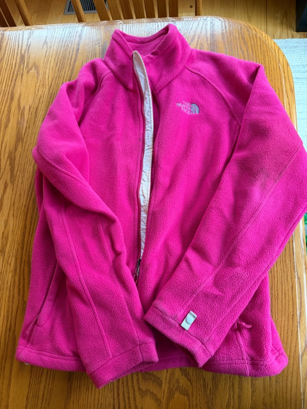 The North Face Hot Pink Fleece Jacket with Silver Logo
